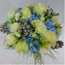 Bridal bouquet with a blue accent